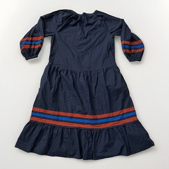 Anthropologie Sundry‎ Varsity Stripe Midi Dress Navy Blue Cotton Size 0/XS - Picture 4 of 9